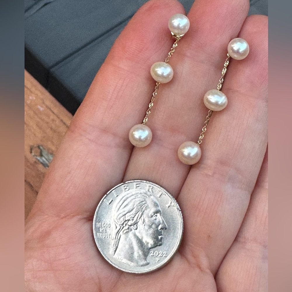 Effy 14K yellow, gold and white pearls Elegant Drop Earrings
